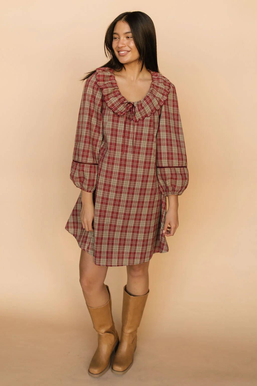 Madison Plaid Shift Dress in Red - Image 2